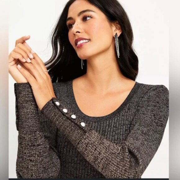 LOFT Sweaters - LOFT Shimmer Pearlized Cuff Ribbed Puff Sleeve Sweater Womens Large NWT